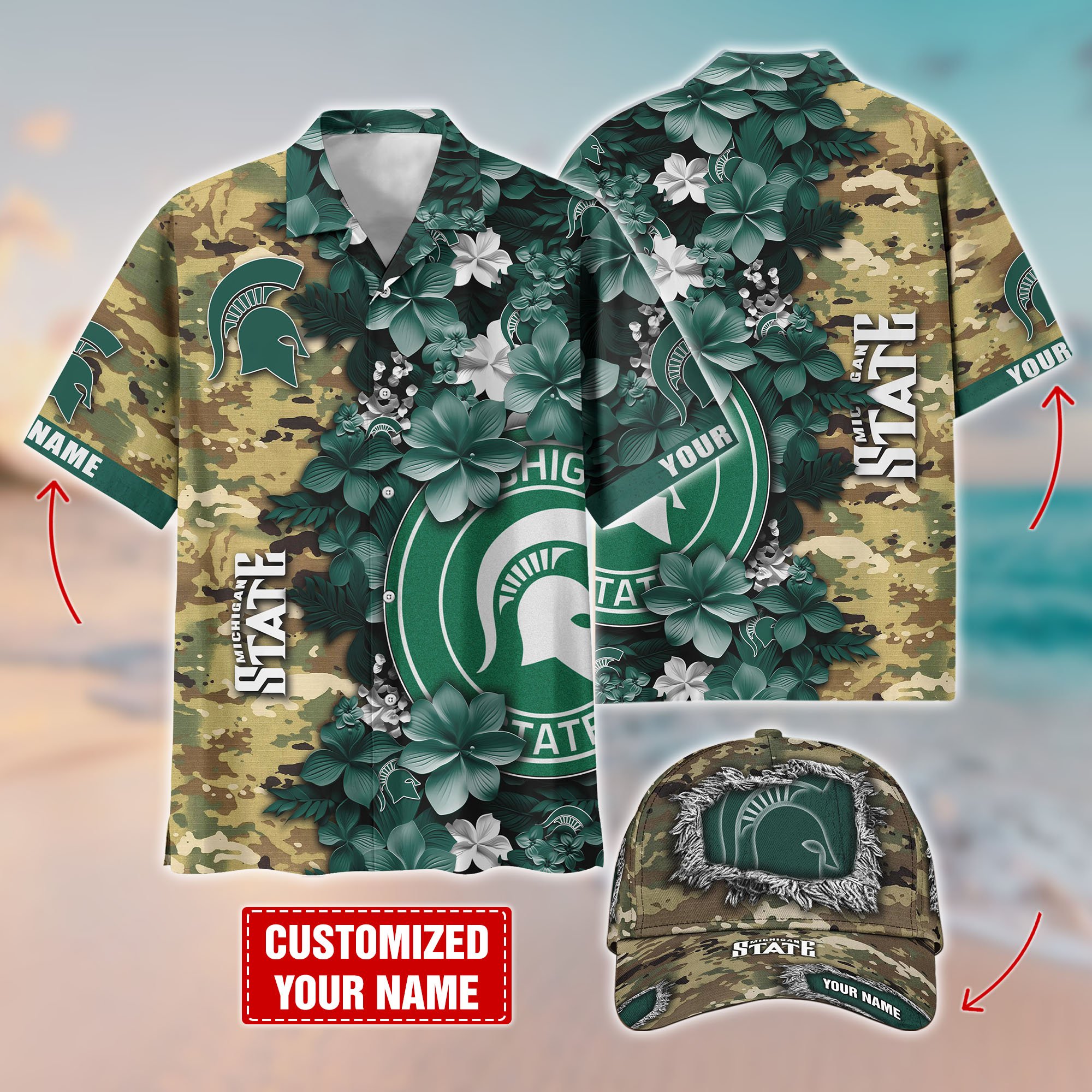 Michigan State Spartans Customized Cap And Hawaiian Shirt Hot Trending. Gift For Fan T58536